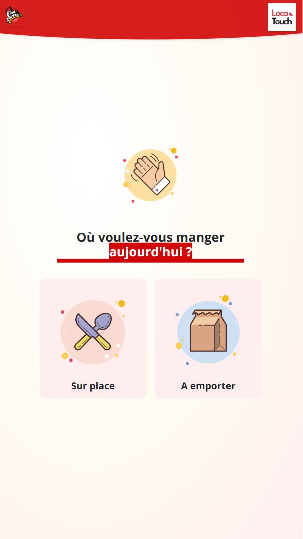 Interface borne de commande fast food – choix du mode de vente
