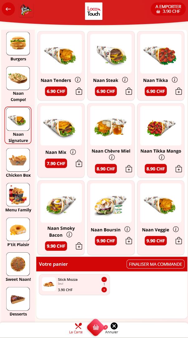 Interface borne de commande fast food – Visualiation de la carte dynamique