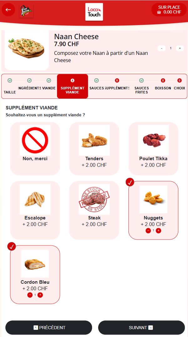 Interface borne de commande fast food – personnalisation du produit