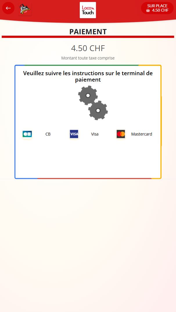 Interface borne de commande fast food – paiement sur terminal de paiement en cours