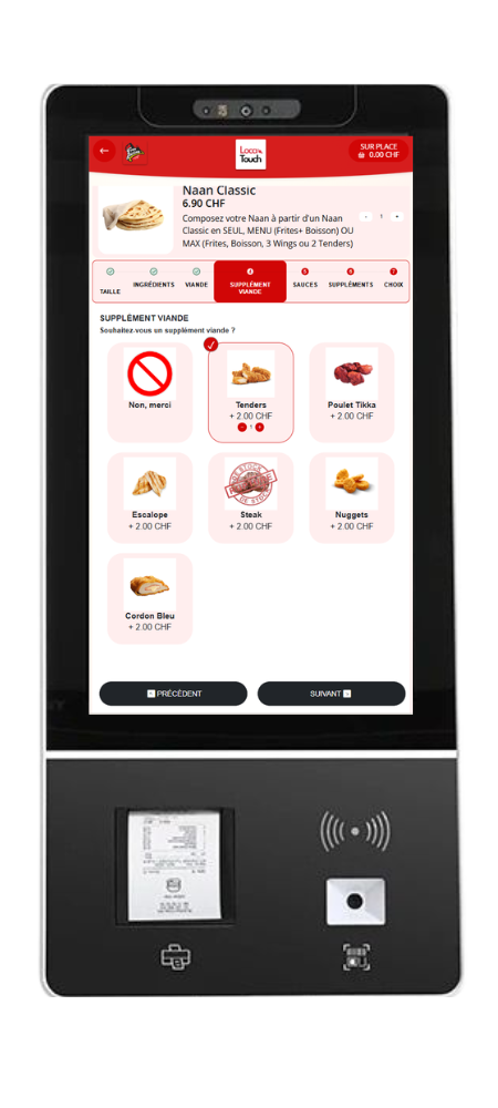 Borne de commande fast food – Choix des options sur le produit