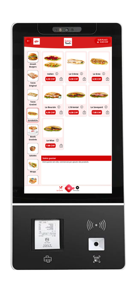 Borne de commande fast food – Affichage de la carte